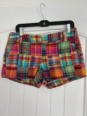 J.Crew City Fit Patchwork Madras Plaid Shorts Low Rise Size 6 Preppy Y2K